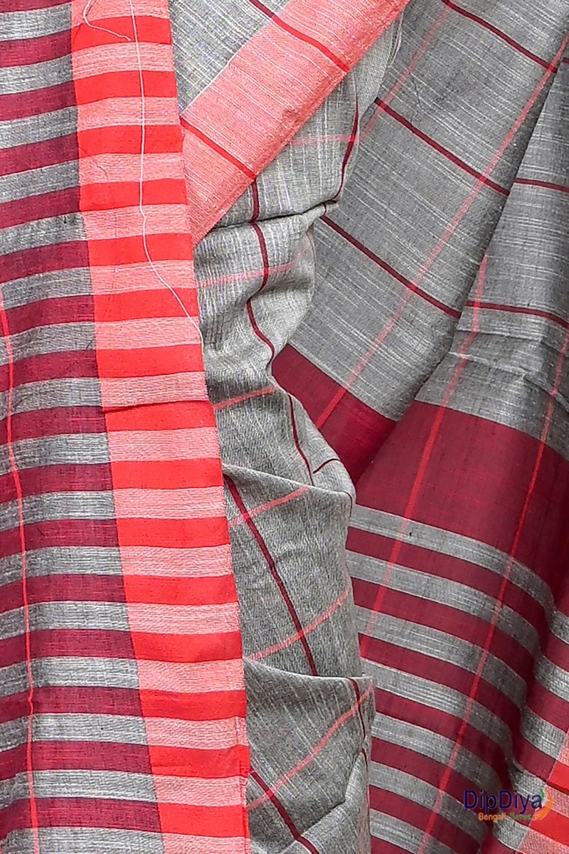 Grey Cotton Blended Parodhi Hand Loom Saree (486)